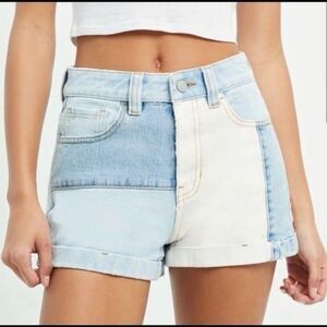 PacSun Hopper Patchwork Denim Mom Shorts High Rise Cuffed 26 Festival Boho